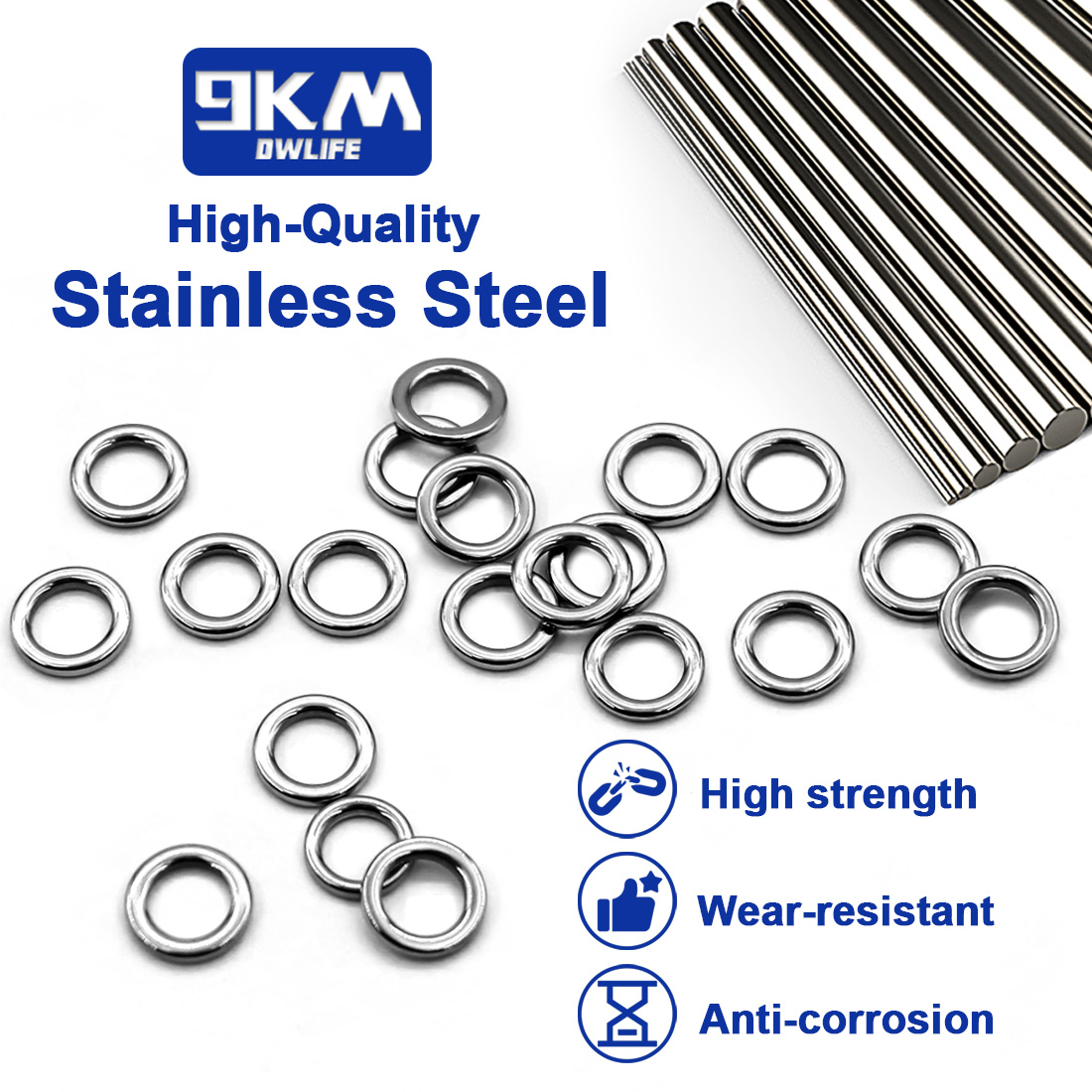 9KM Solid Ring Fishing 50pcs S - огляд і ціна Fishing Hook Stainless Steel