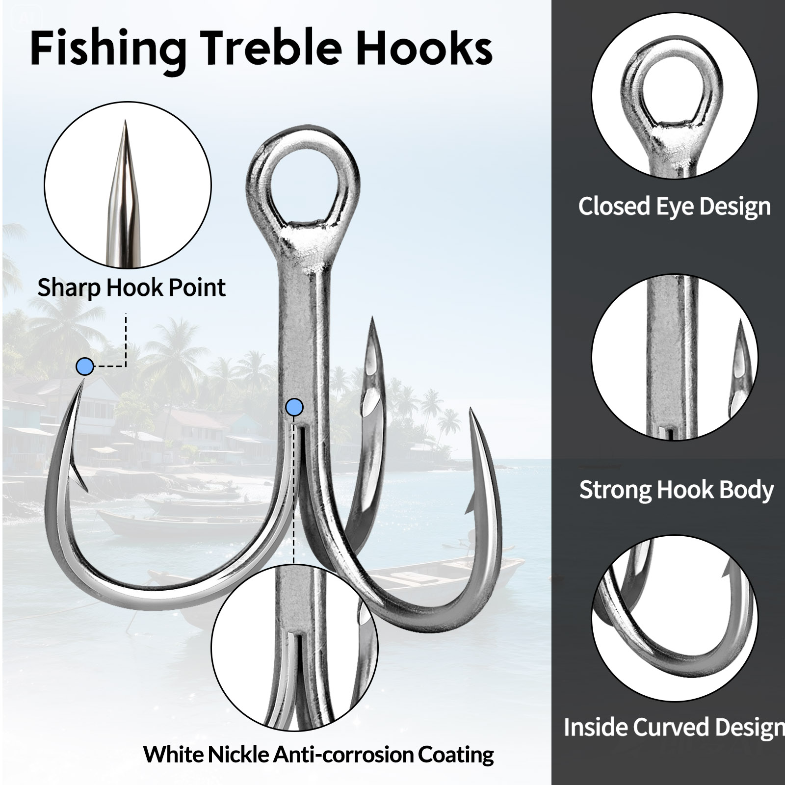 9KM Saltwater Treble Hooks 3X  - огляд і ціна Fishing Hook Offset